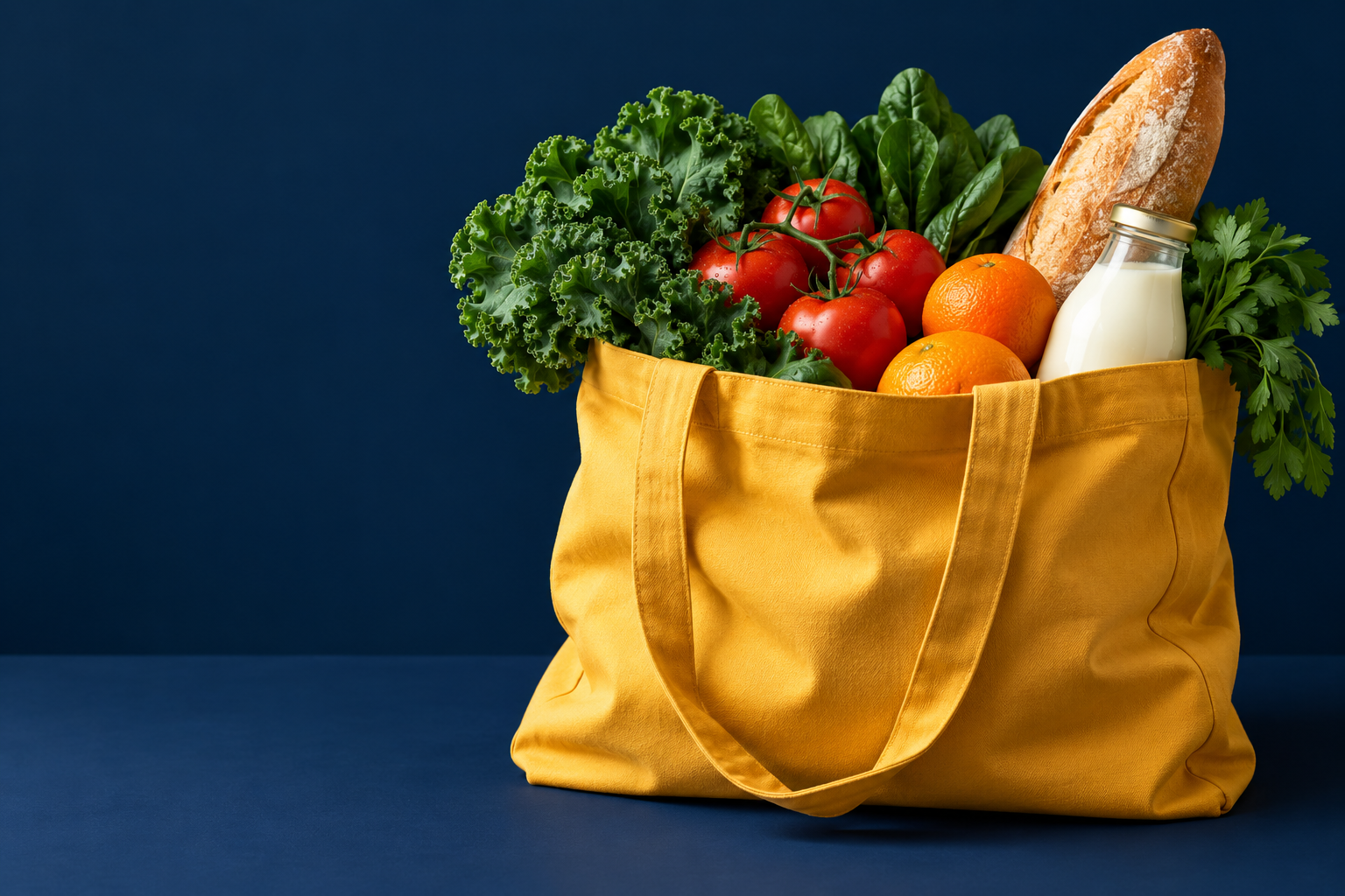 Fresh groceries in a yellow bag